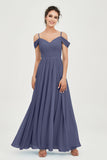 Spaghetti Straps Chiffon Pleated Ruched Bridesmaid Dress Long Formal Evening Dresses Gowns