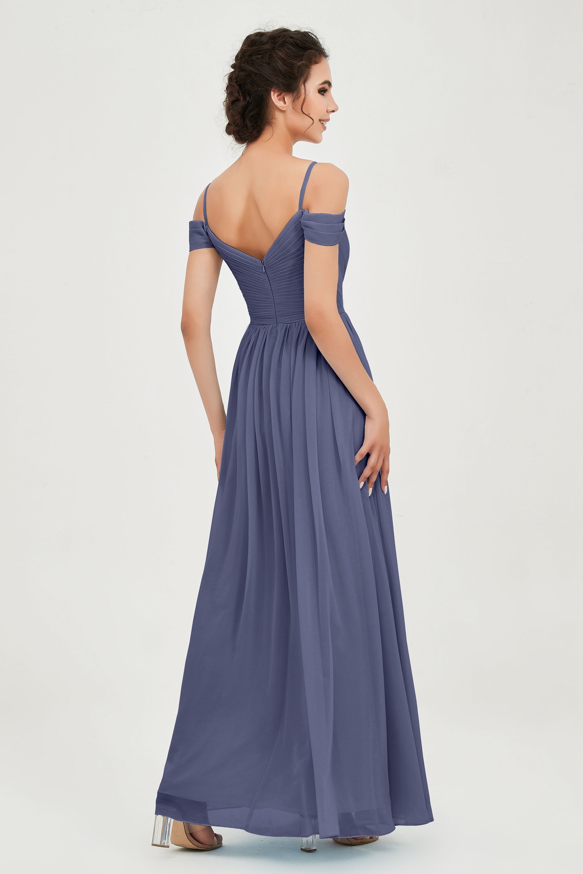 Spaghetti Straps Chiffon Pleated Ruched Bridesmaid Dress Long Formal Evening Dresses Gowns