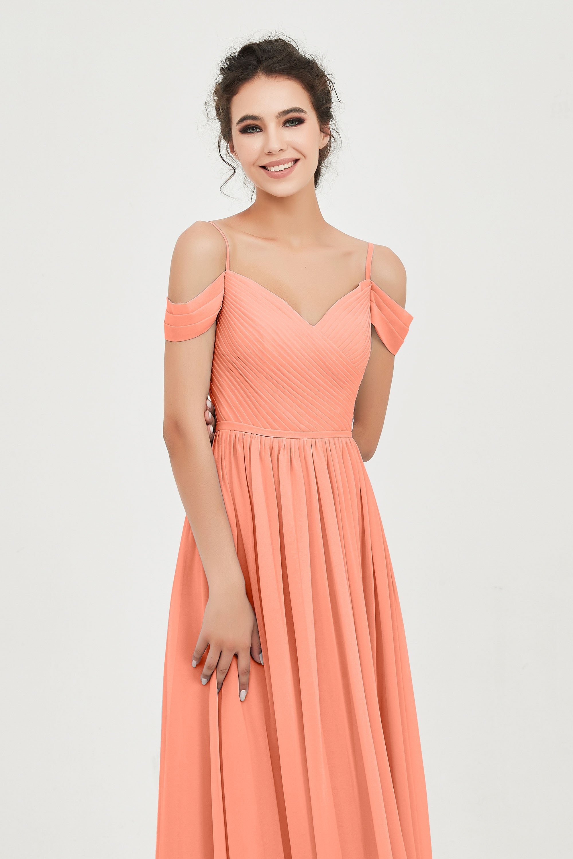 Spaghetti Straps Chiffon Pleated Ruched Bridesmaid Dress Long Formal Evening Dresses Gowns