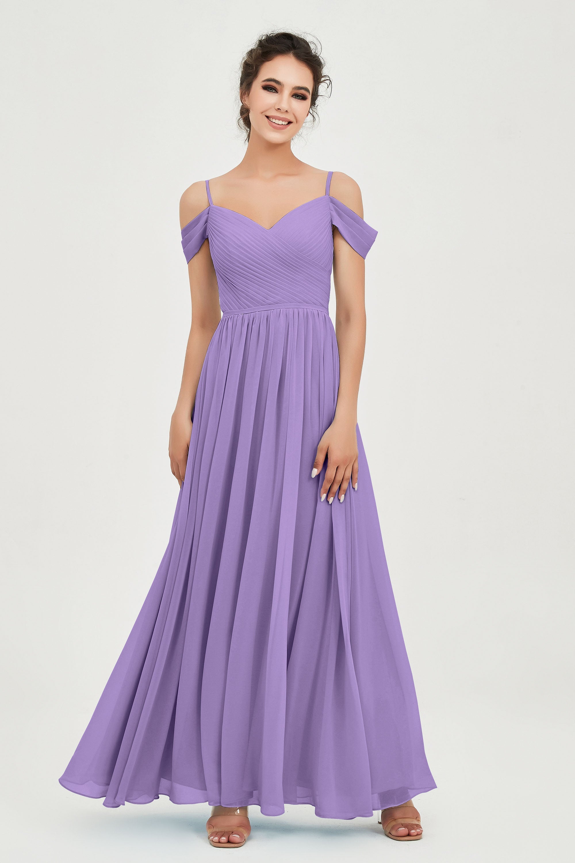 Spaghetti Straps Chiffon Pleated Ruched Bridesmaid Dress Long Formal Evening Dresses Gowns