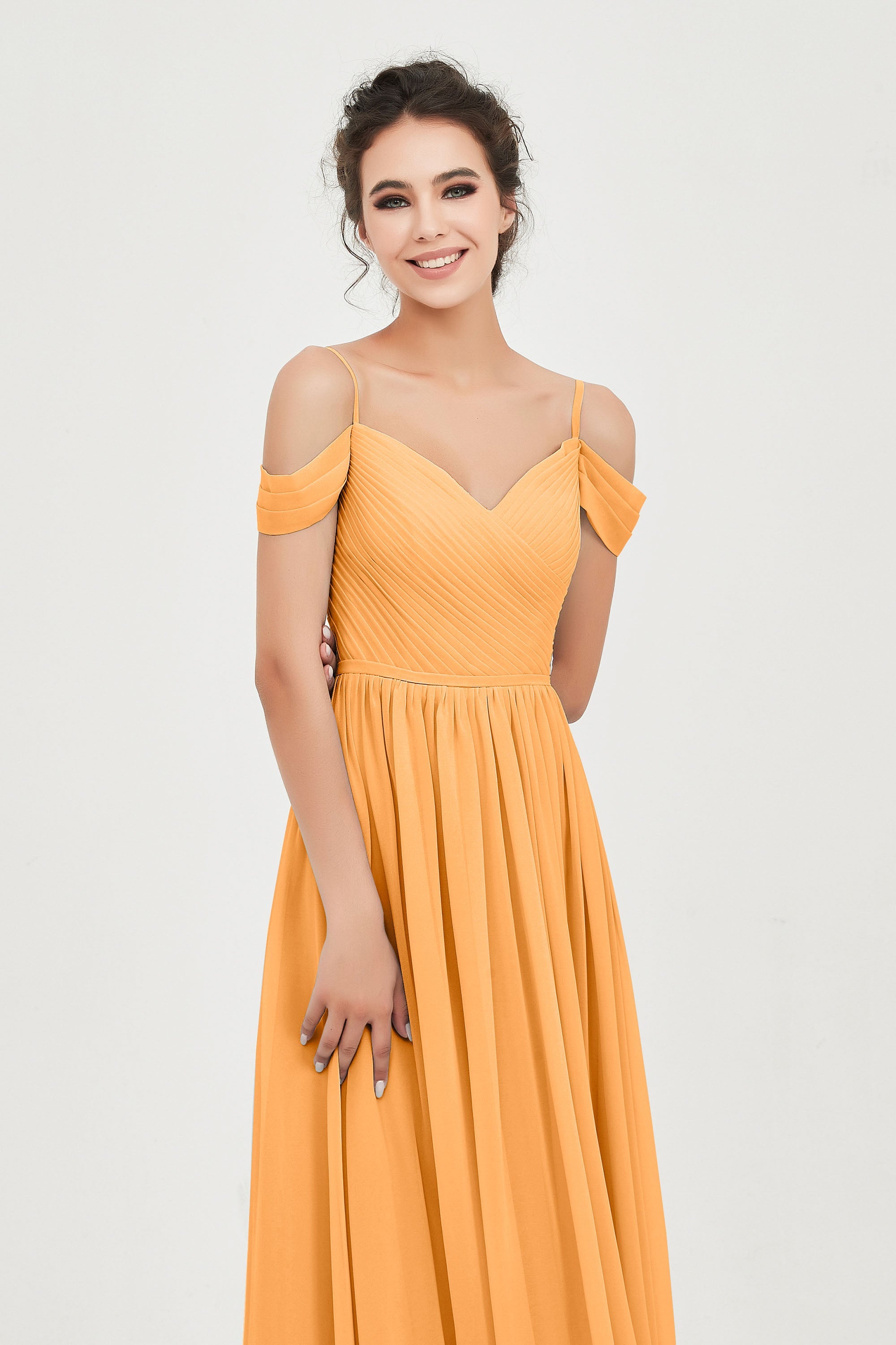 Spaghetti Straps Chiffon Pleated Ruched Bridesmaid Dress Long Formal Evening Dresses Gowns