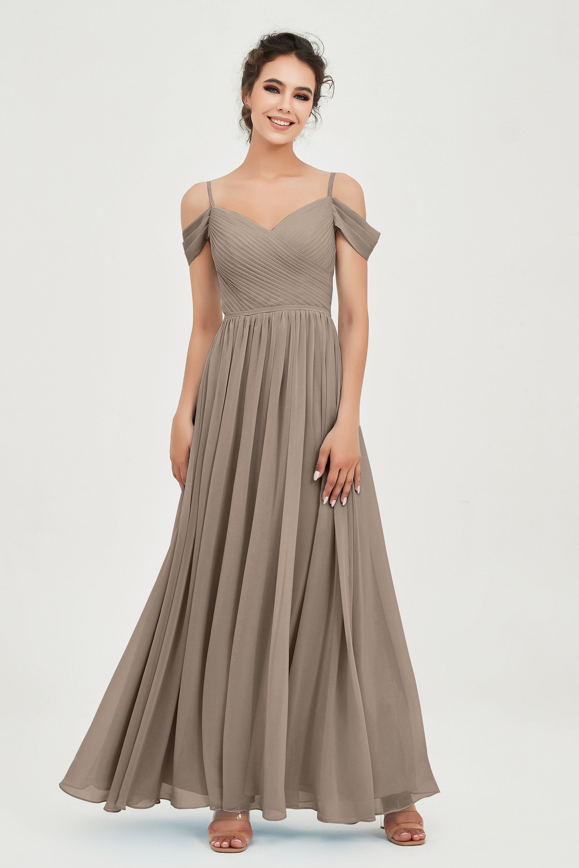 Spaghetti Straps Chiffon Pleated Ruched Bridesmaid Dress Long Formal Evening Dresses Gowns