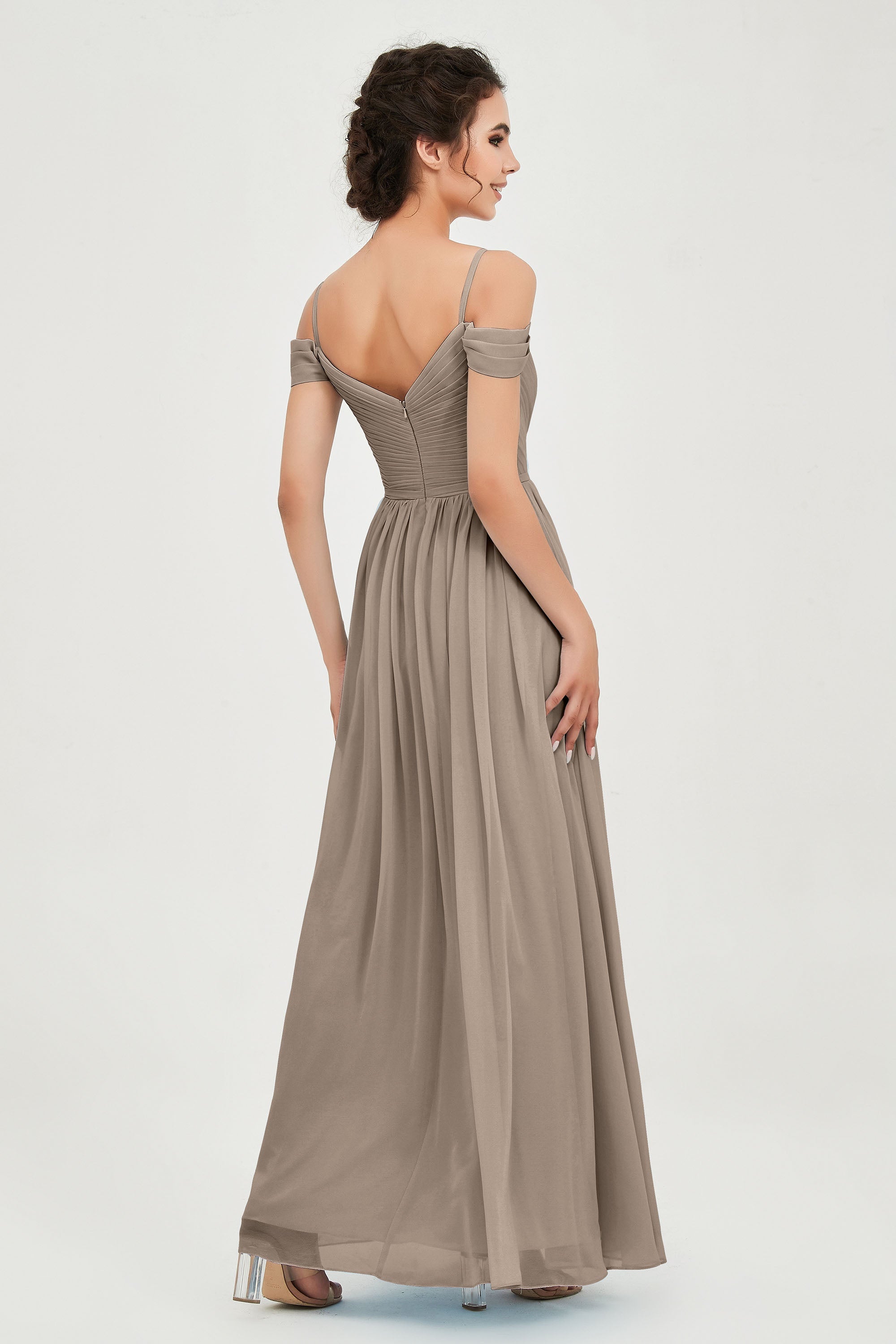 Spaghetti Straps Chiffon Pleated Ruched Bridesmaid Dress Long Formal Evening Dresses Gowns