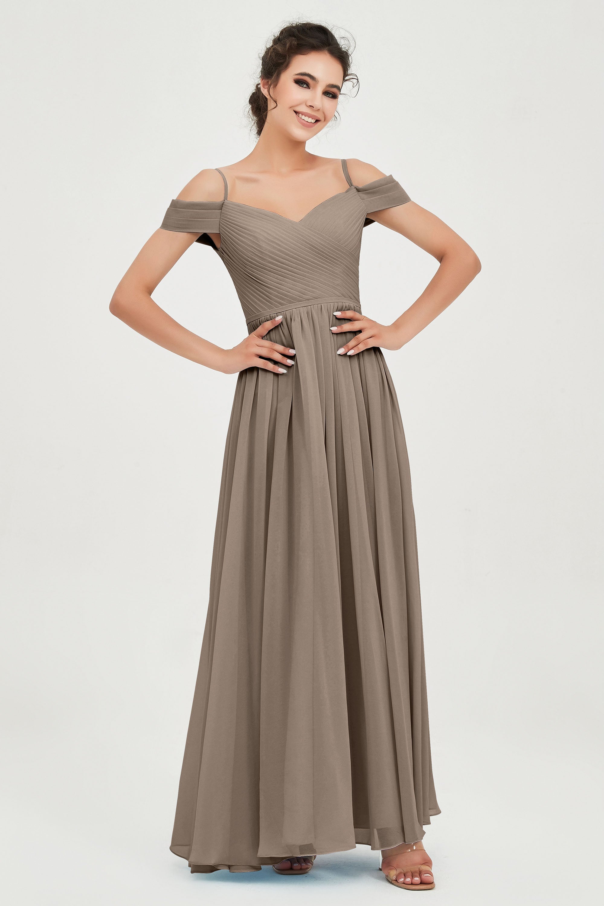 Spaghetti Straps Chiffon Pleated Ruched Bridesmaid Dress Long Formal Evening Dresses Gowns