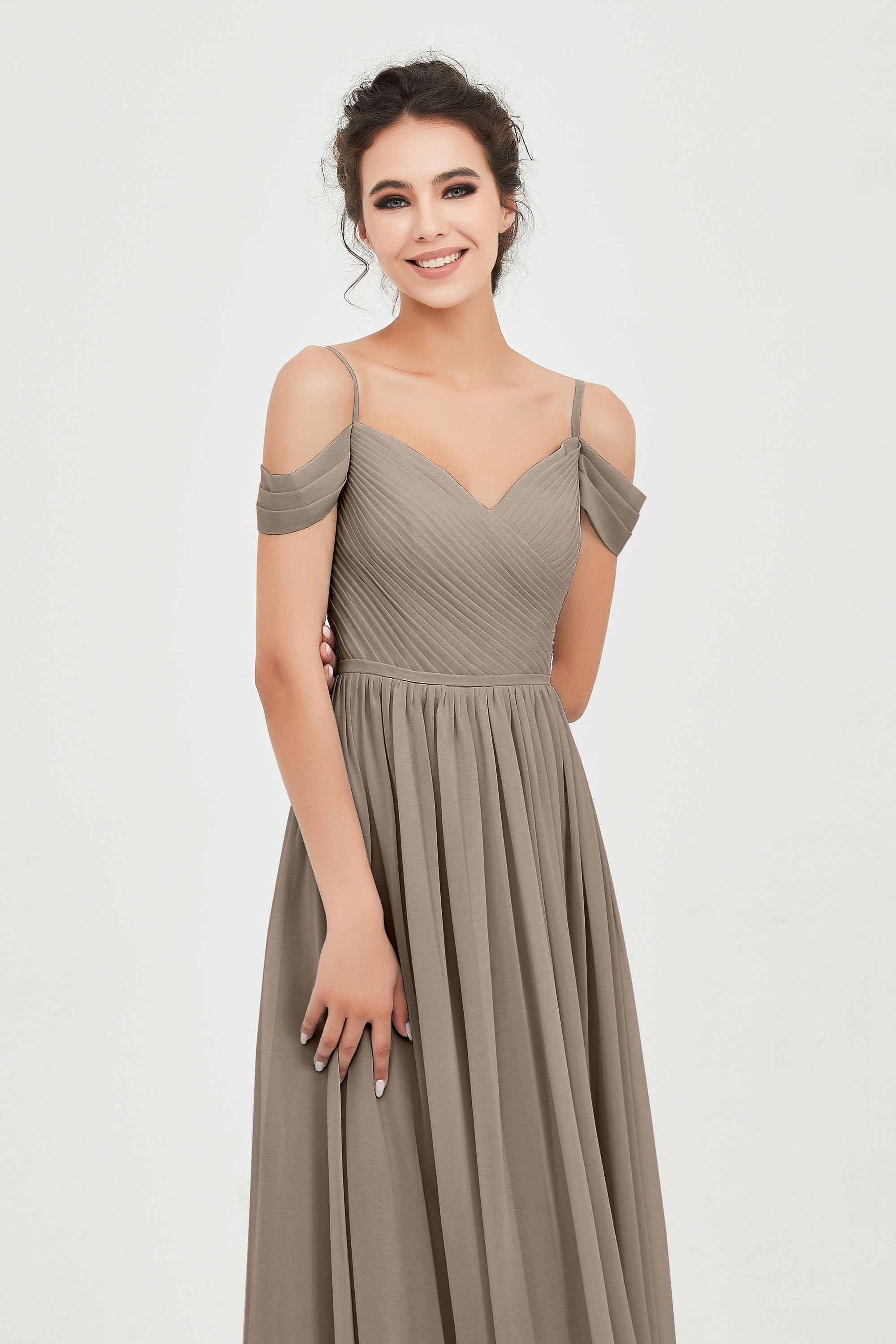 Spaghetti Straps Chiffon Pleated Ruched Bridesmaid Dress Long Formal Evening Dresses Gowns