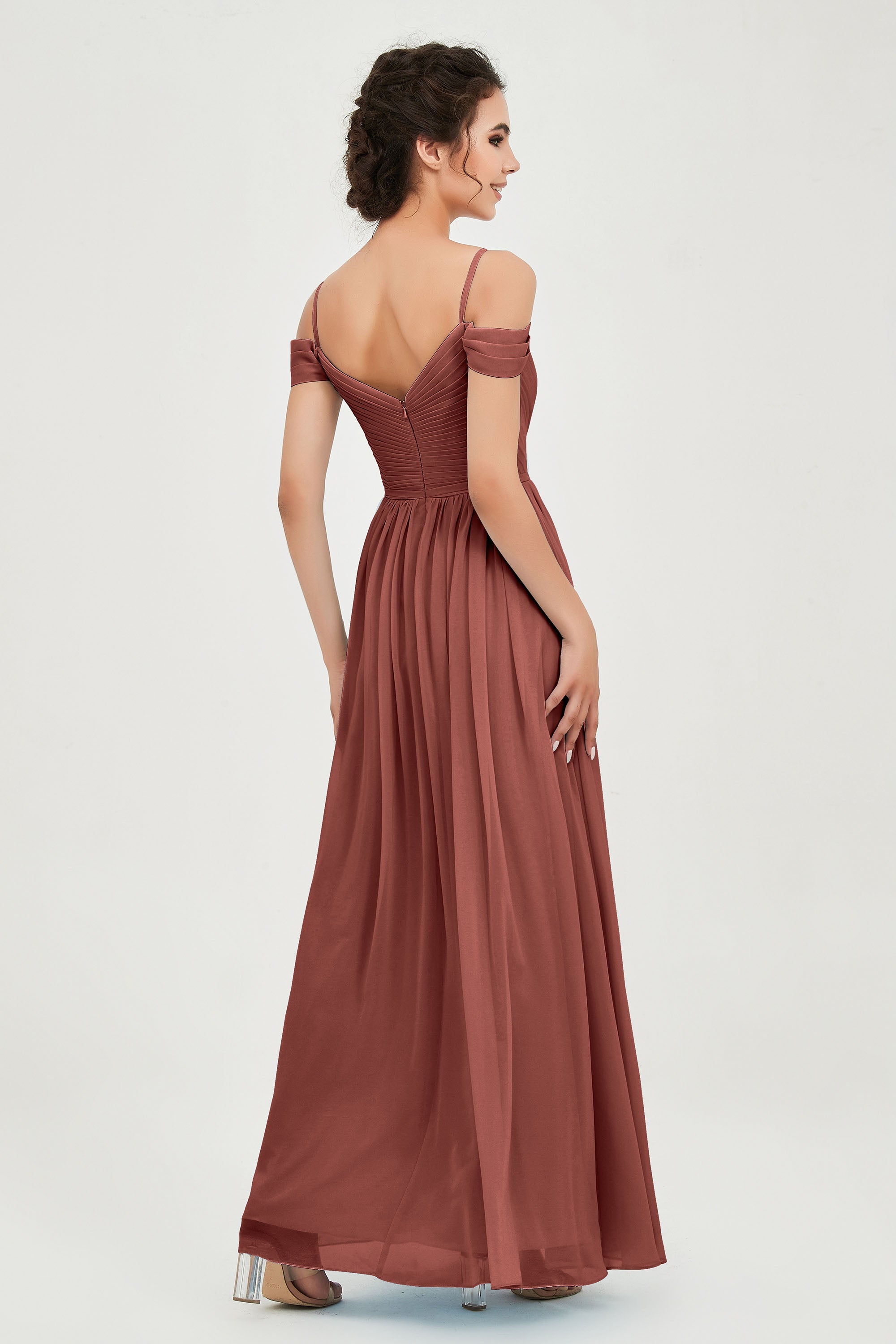 Spaghetti Straps Chiffon Pleated Ruched Bridesmaid Dress Long Formal Evening Dresses Gowns