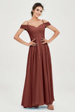 Spaghetti Straps Chiffon Pleated Ruched Bridesmaid Dress Long Formal Evening Dresses Gowns