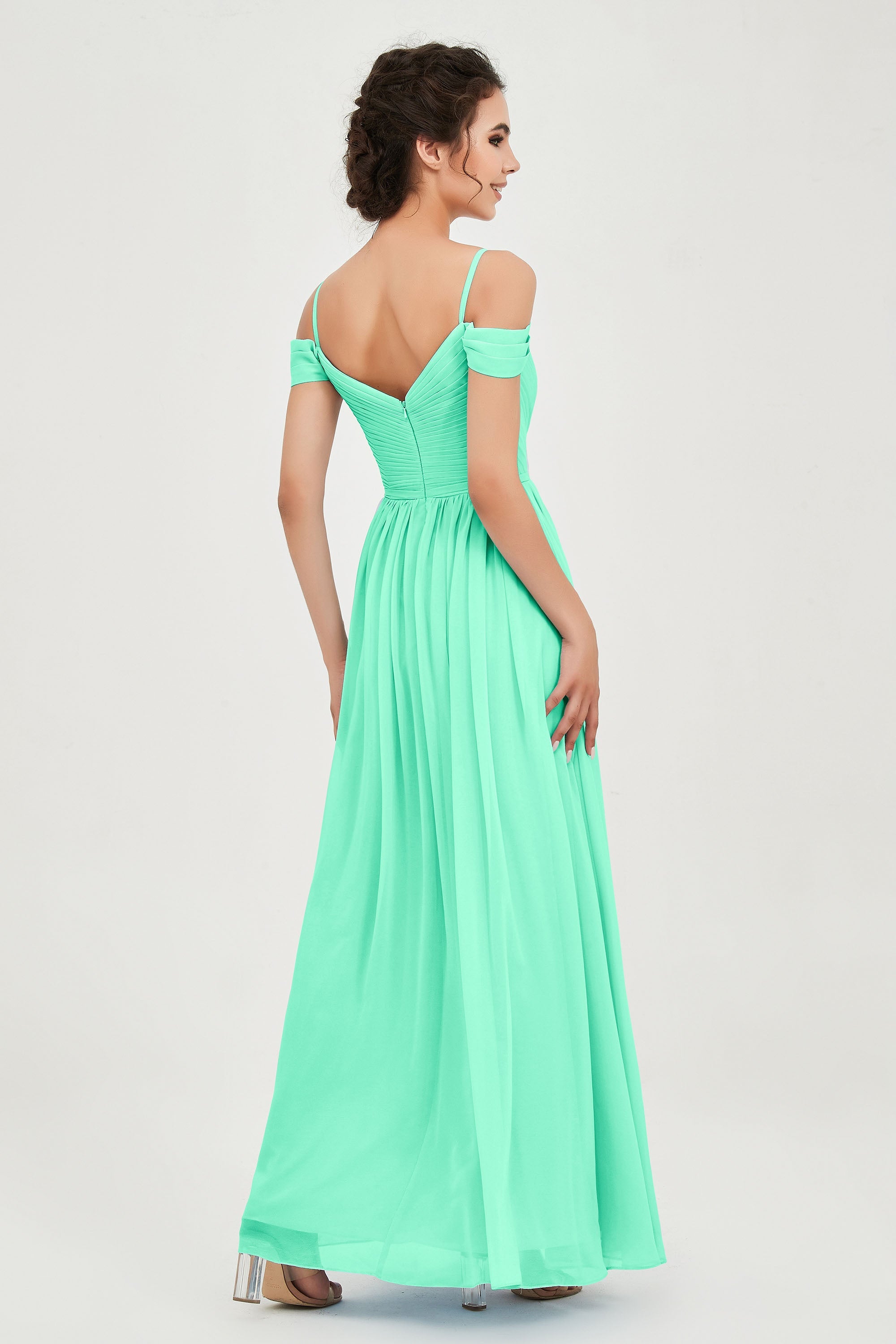 Spaghetti Straps Chiffon Pleated Ruched Bridesmaid Dress Long Formal Evening Dresses Gowns