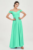 Spaghetti Straps Chiffon Pleated Ruched Bridesmaid Dress Long Formal Evening Dresses Gowns