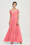 Spaghetti Straps Chiffon Pleated Ruched Bridesmaid Dress Long Formal Evening Dresses Gowns
