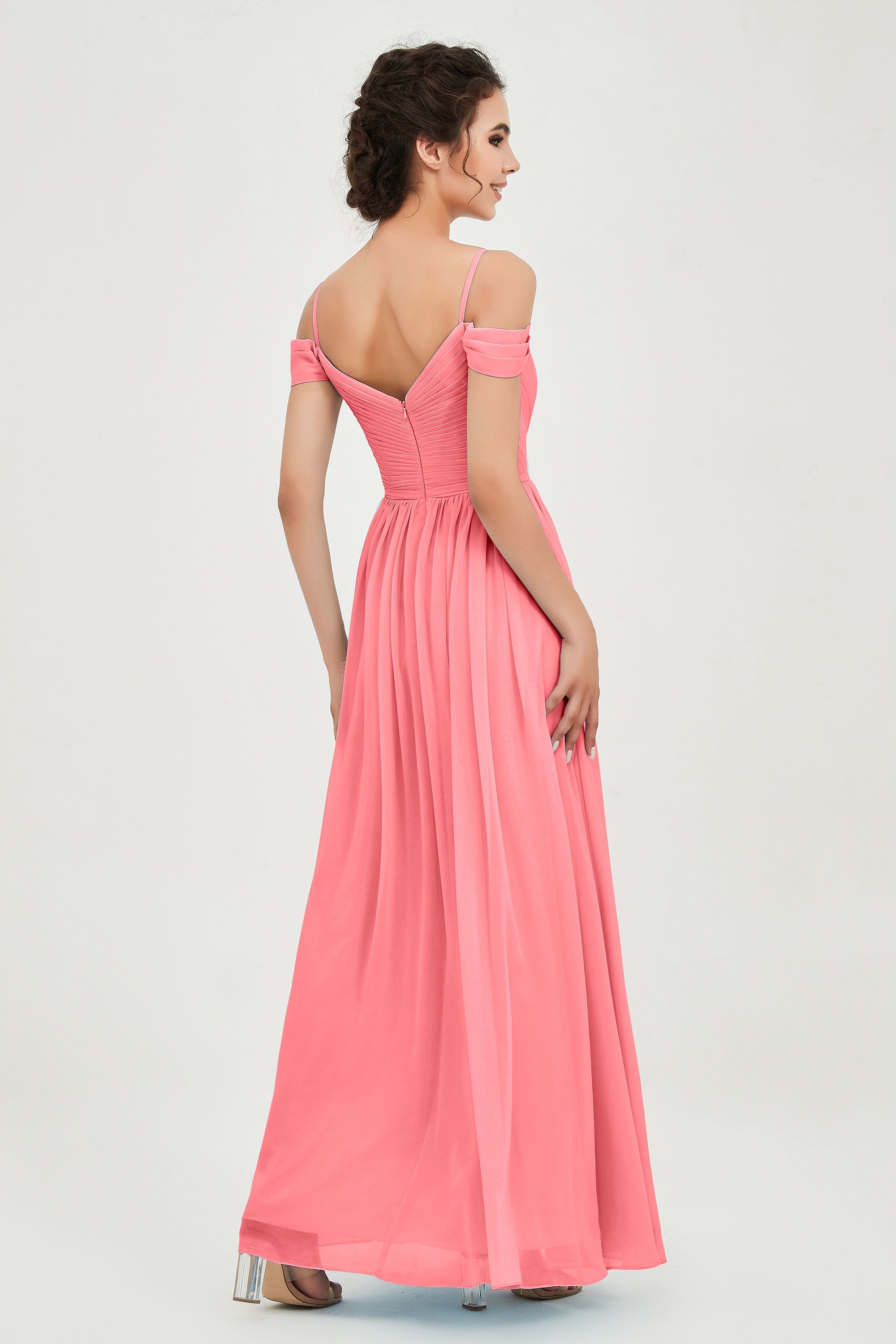 Spaghetti Straps Chiffon Pleated Ruched Bridesmaid Dress Long Formal Evening Dresses Gowns