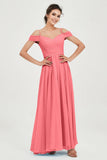 Spaghetti Straps Chiffon Pleated Ruched Bridesmaid Dress Long Formal Evening Dresses Gowns