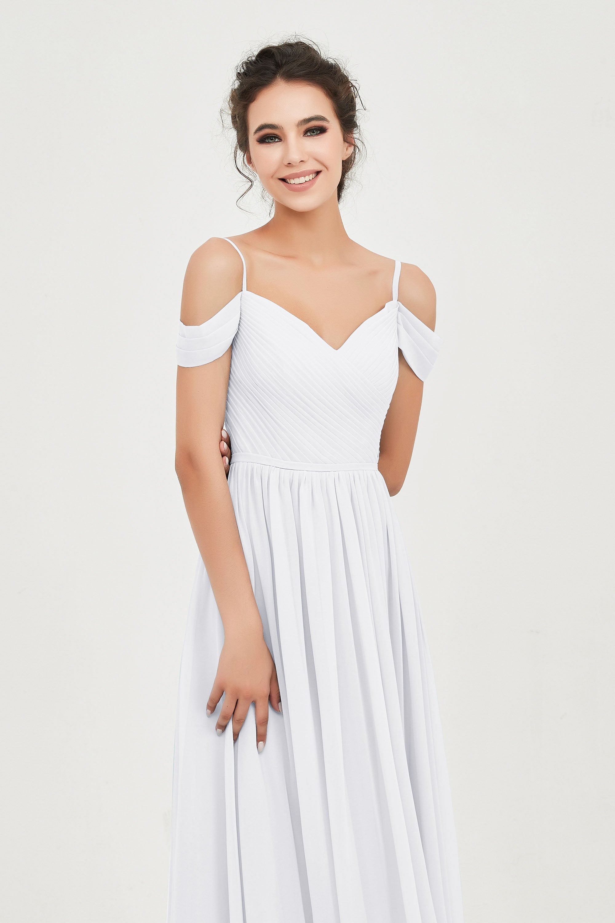 Spaghetti Straps Chiffon Pleated Ruched Bridesmaid Dress Long Formal Evening Dresses Gowns