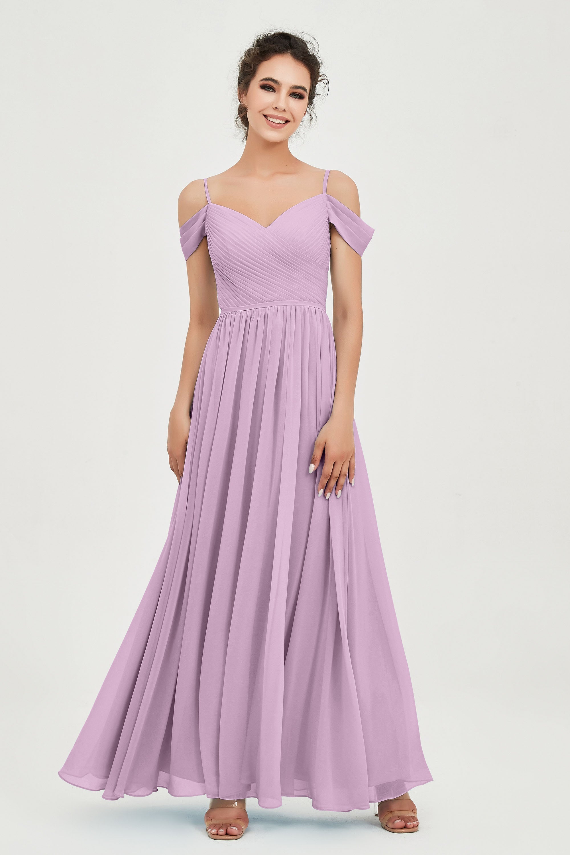 Spaghetti Straps Chiffon Pleated Ruched Bridesmaid Dress Long Formal Evening Dresses Gowns