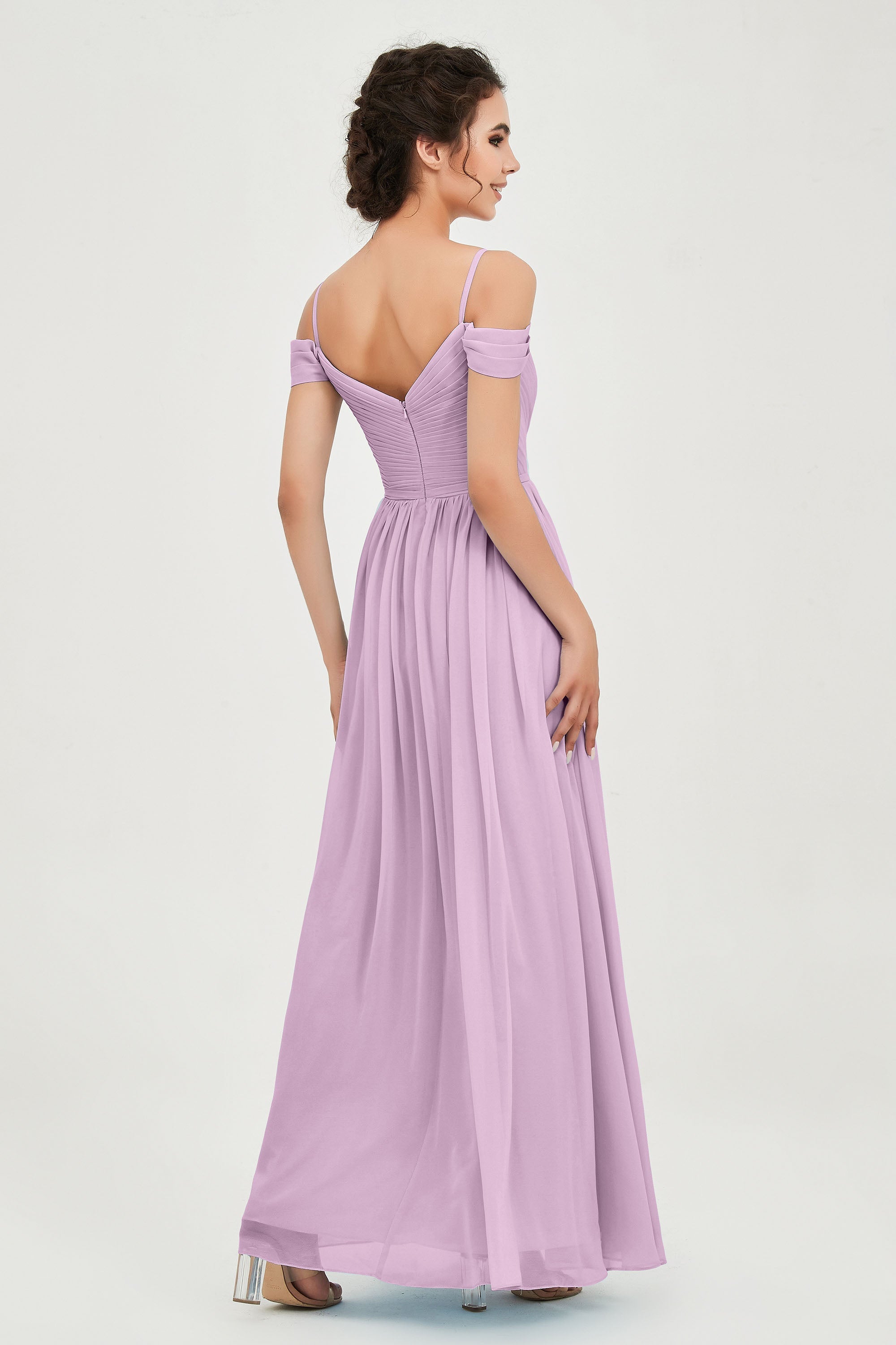 Spaghetti Straps Chiffon Pleated Ruched Bridesmaid Dress Long Formal Evening Dresses Gowns