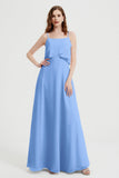 Spaghetti Straps Chiffon Bridesmaid Dress Formal Evening Floor Length Dresses Gowns