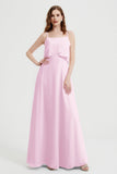 Spaghetti Straps Chiffon Bridesmaid Dress Formal Evening Floor Length Dresses Gowns