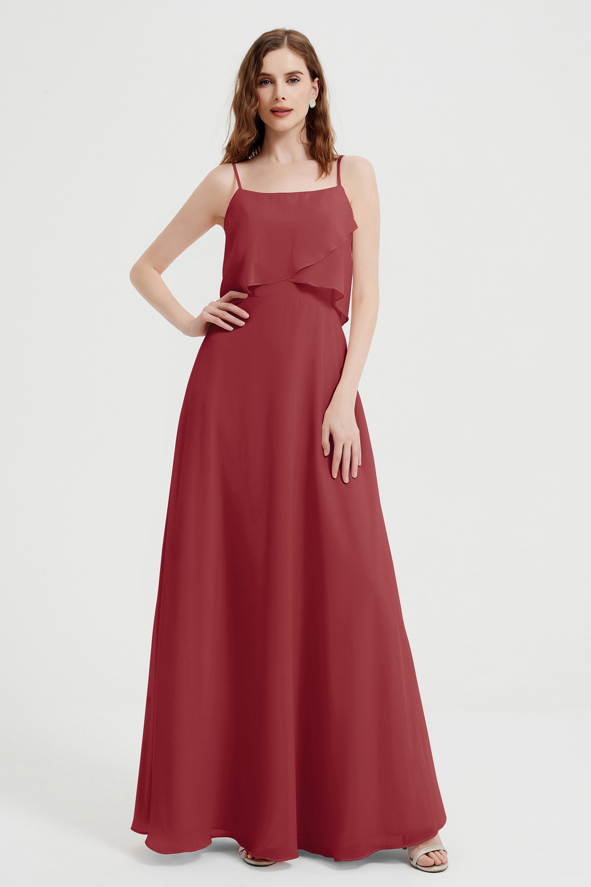 Spaghetti Straps Chiffon Bridesmaid Dress Formal Evening Floor Length Dresses Gowns