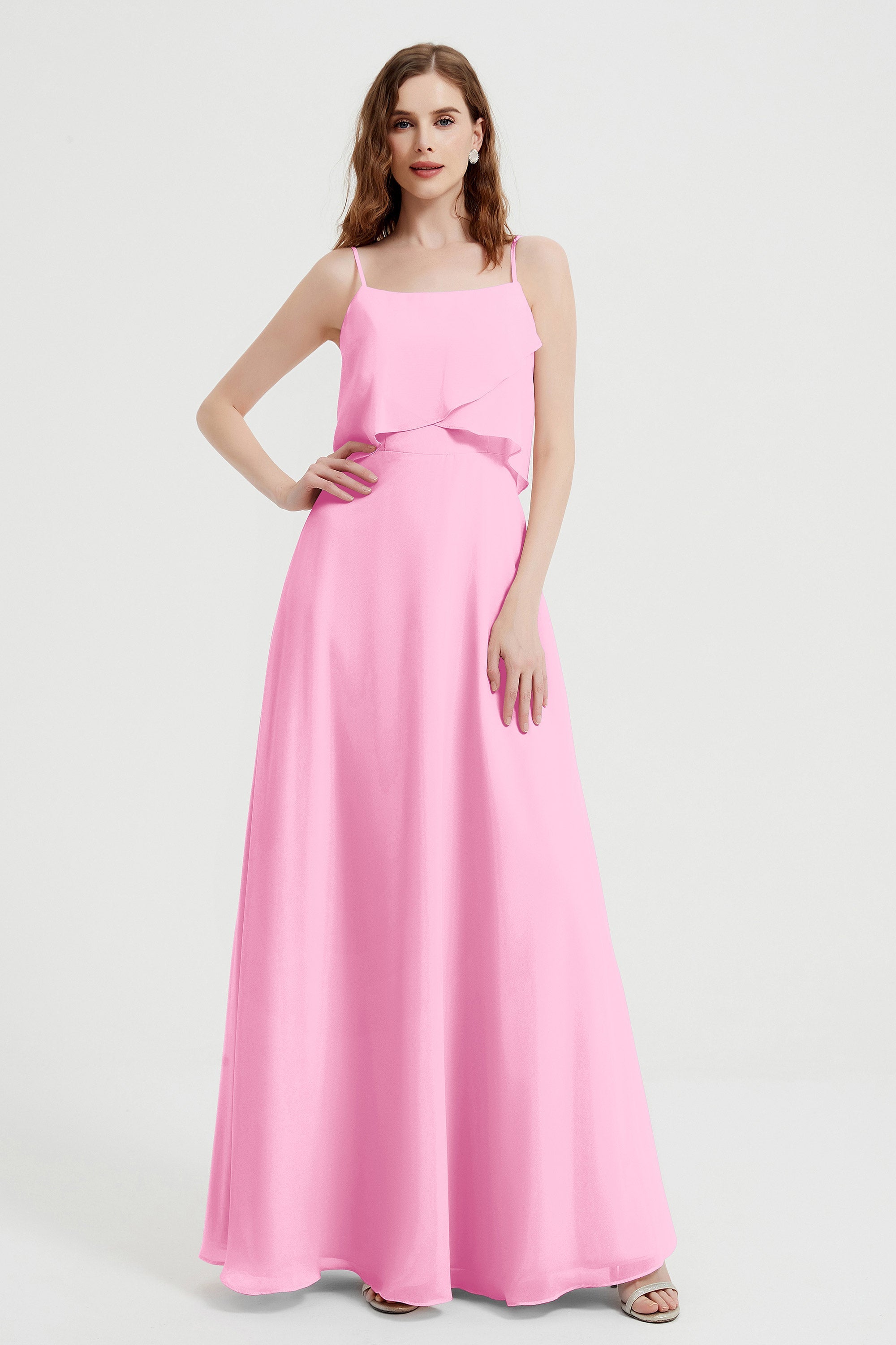 Spaghetti Straps Chiffon Bridesmaid Dress Formal Evening Floor Length Dresses Gowns