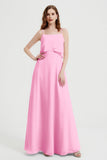 Spaghetti Straps Chiffon Bridesmaid Dress Formal Evening Floor Length Dresses Gowns