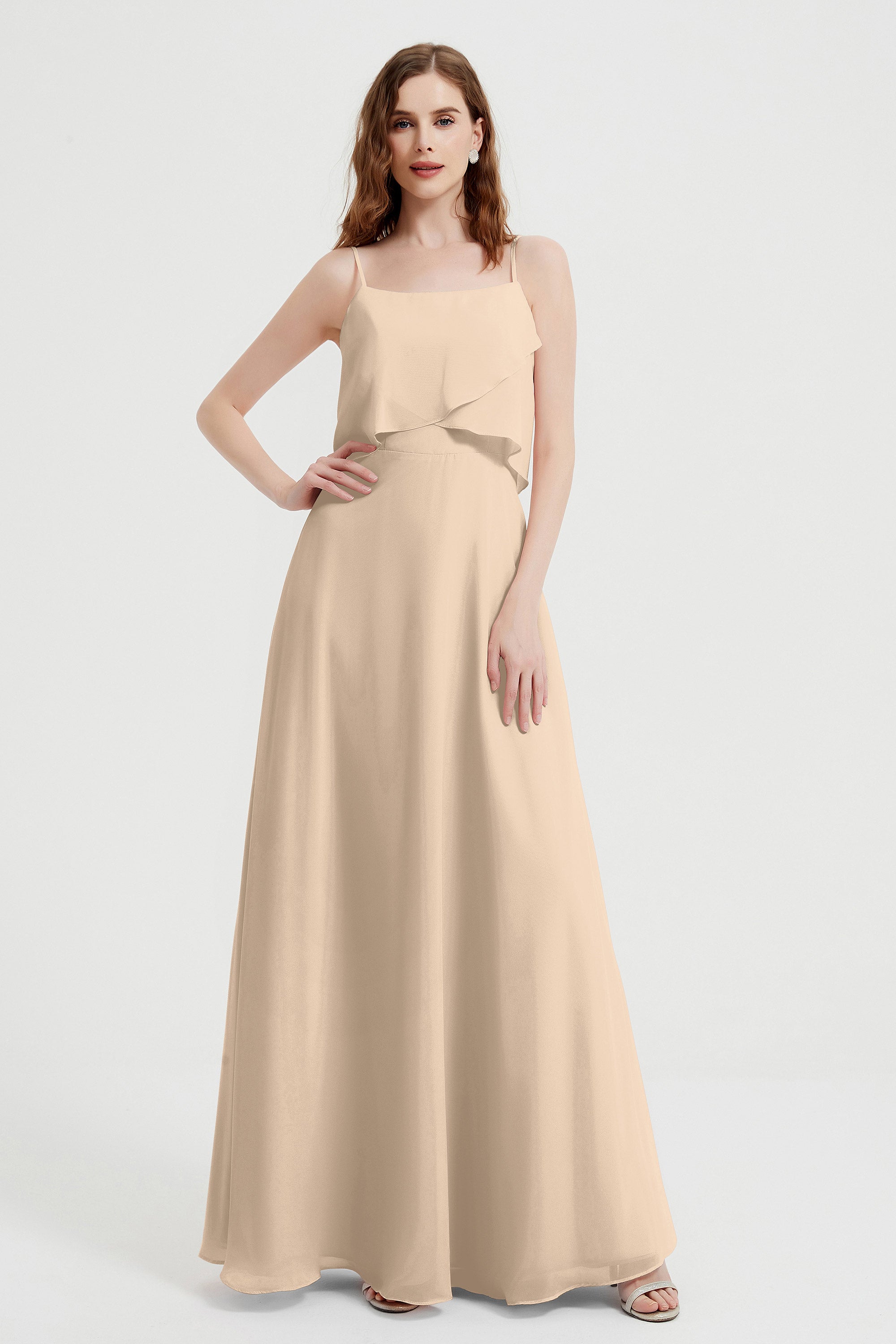 Spaghetti Straps Chiffon Bridesmaid Dress Formal Evening Floor Length Dresses Gowns