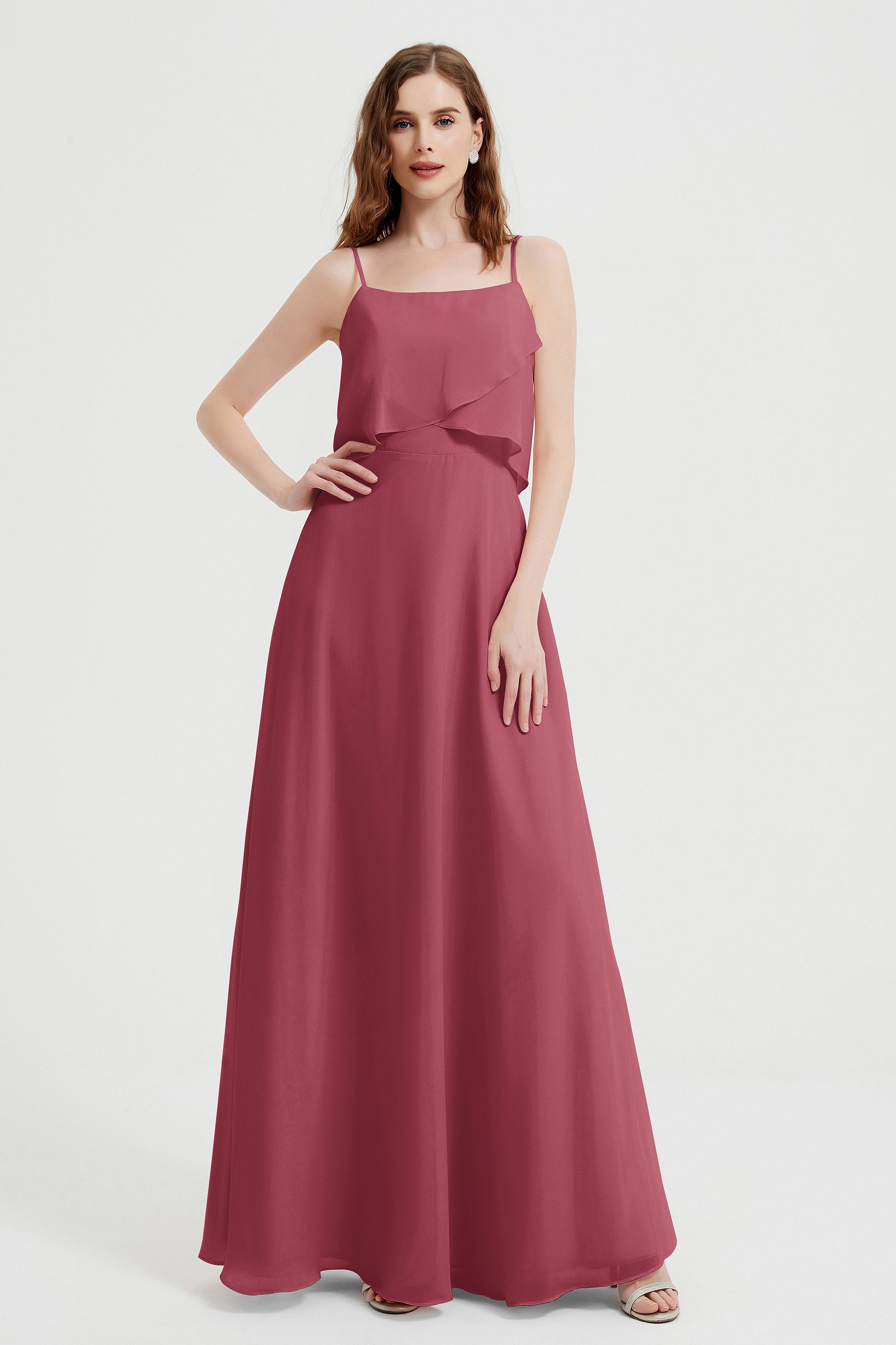 Spaghetti Straps Chiffon Bridesmaid Dress Formal Evening Floor Length Dresses Gowns