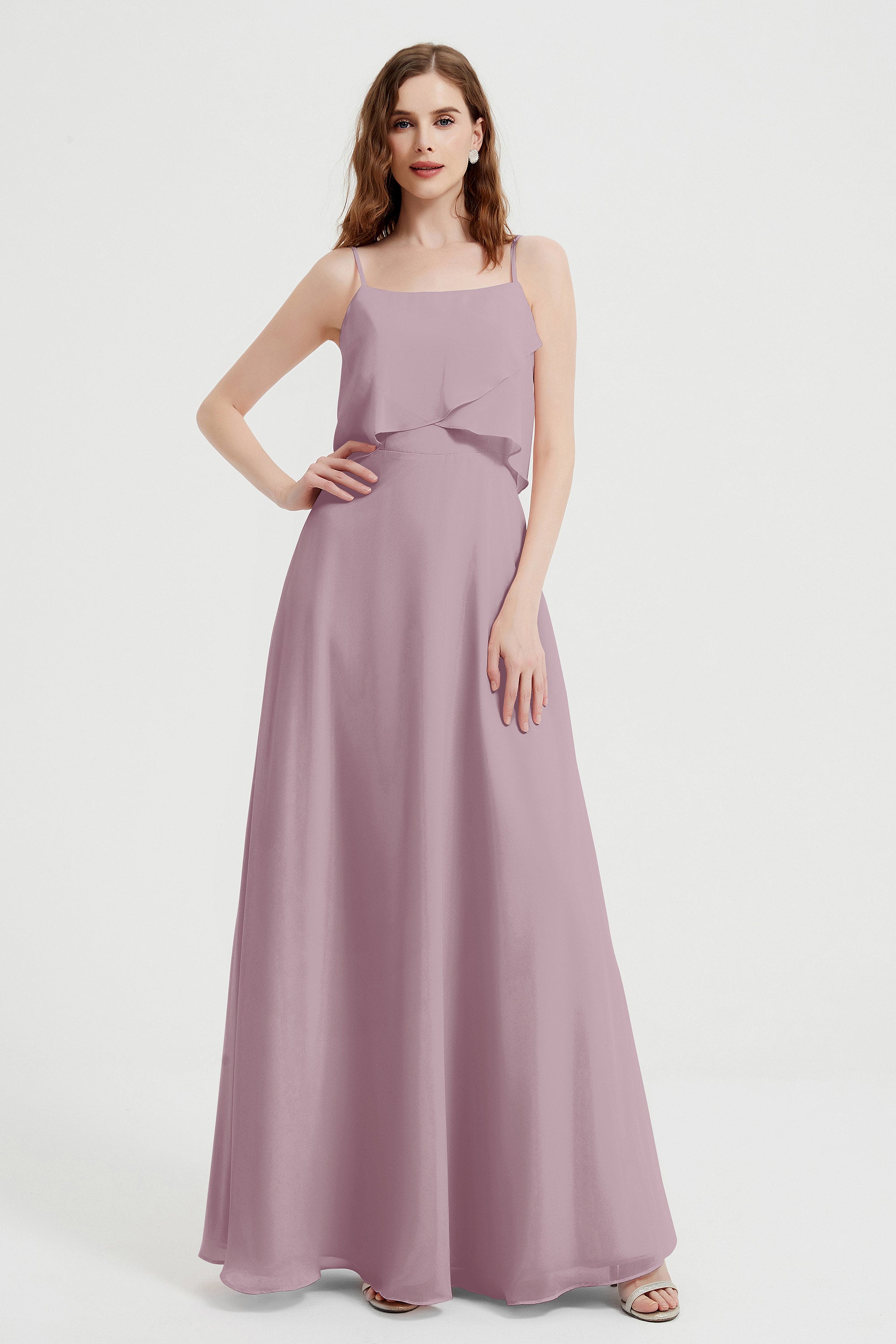 Spaghetti Straps Chiffon Bridesmaid Dress Formal Evening Floor Length Dresses Gowns