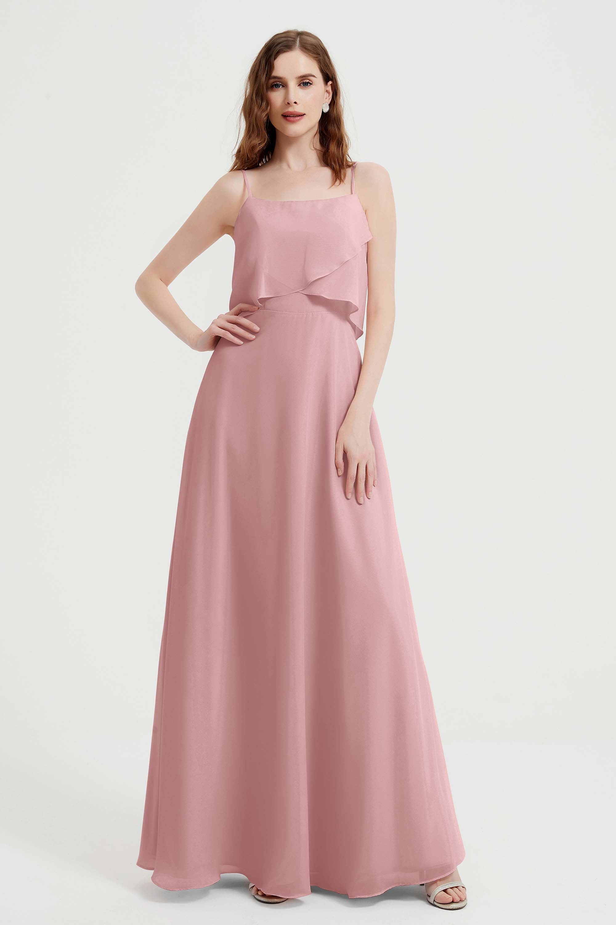 Spaghetti Straps Chiffon Bridesmaid Dress Formal Evening Floor Length Dresses Gowns