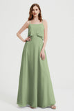 Spaghetti Straps Chiffon Bridesmaid Dress Formal Evening Floor Length Dresses Gowns