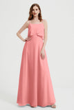 Spaghetti Straps Chiffon Bridesmaid Dress Formal Evening Floor Length Dresses Gowns