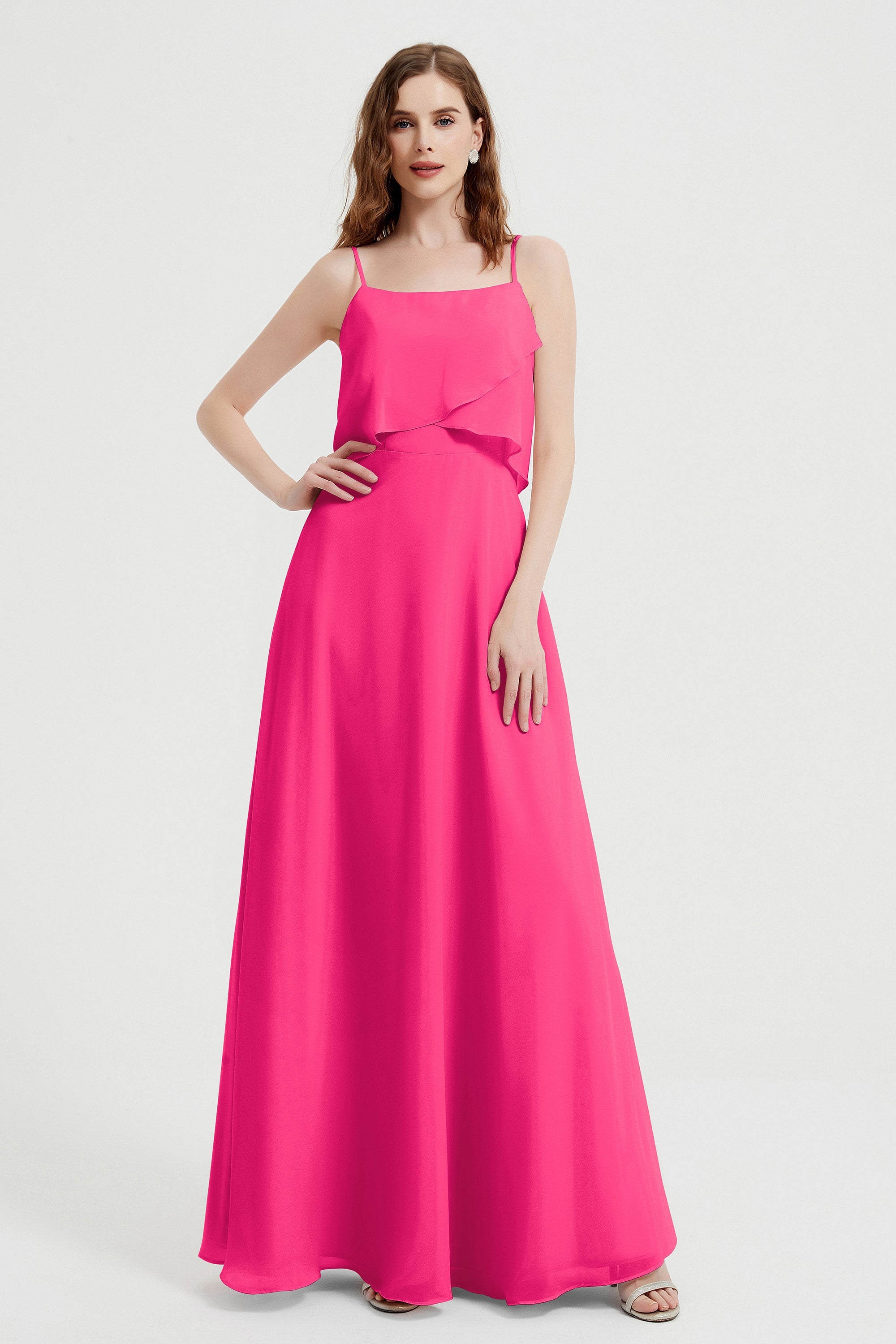 Spaghetti Straps Chiffon Bridesmaid Dress Formal Evening Floor Length Dresses Gowns