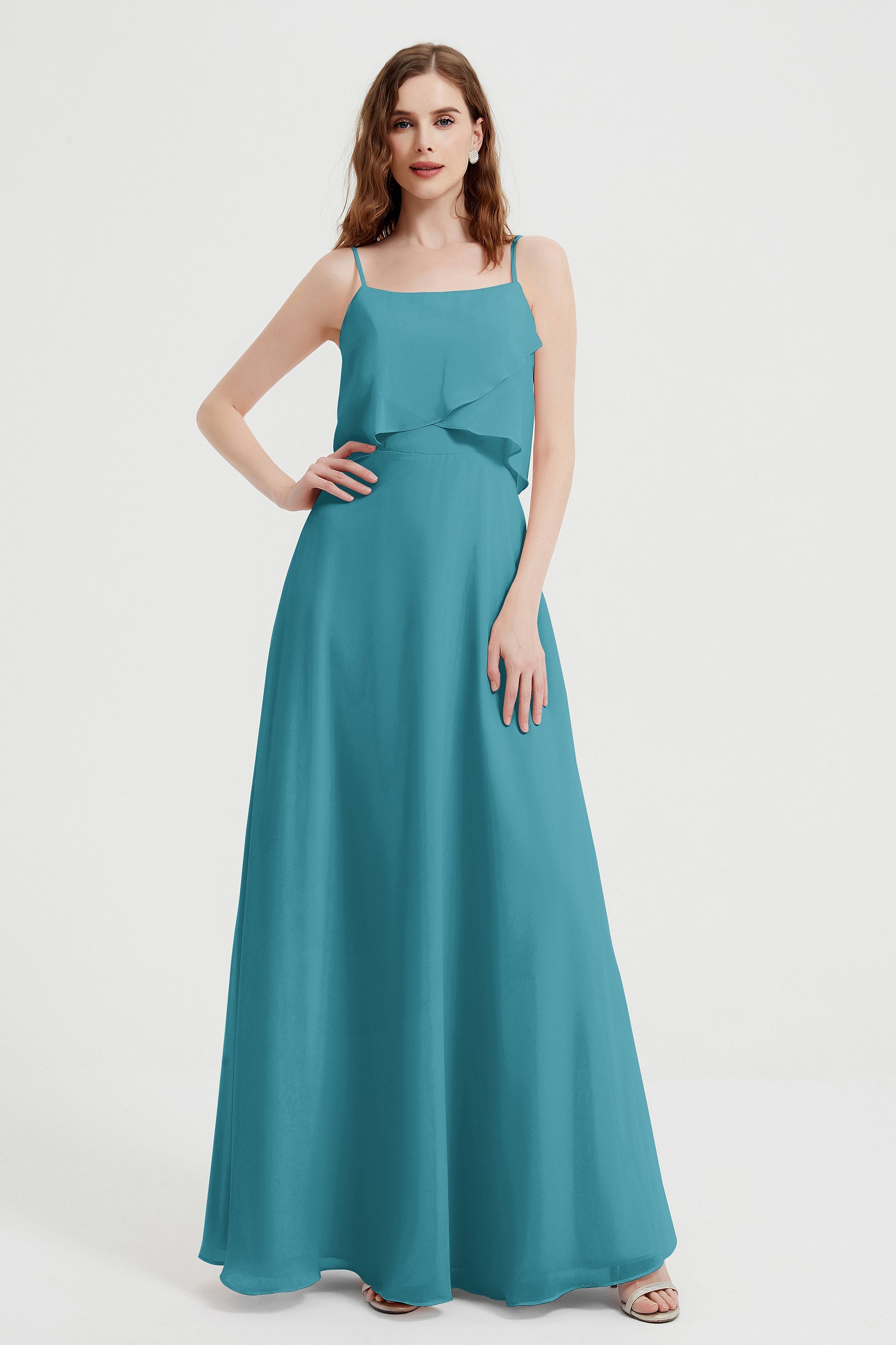 Spaghetti Straps Chiffon Bridesmaid Dress Formal Evening Floor Length Dresses Gowns