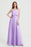 Spaghetti Straps Chiffon Bridesmaid Dress Formal Evening Floor Length Dresses Gowns