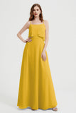Spaghetti Straps Chiffon Bridesmaid Dress Formal Evening Floor Length Dresses Gowns