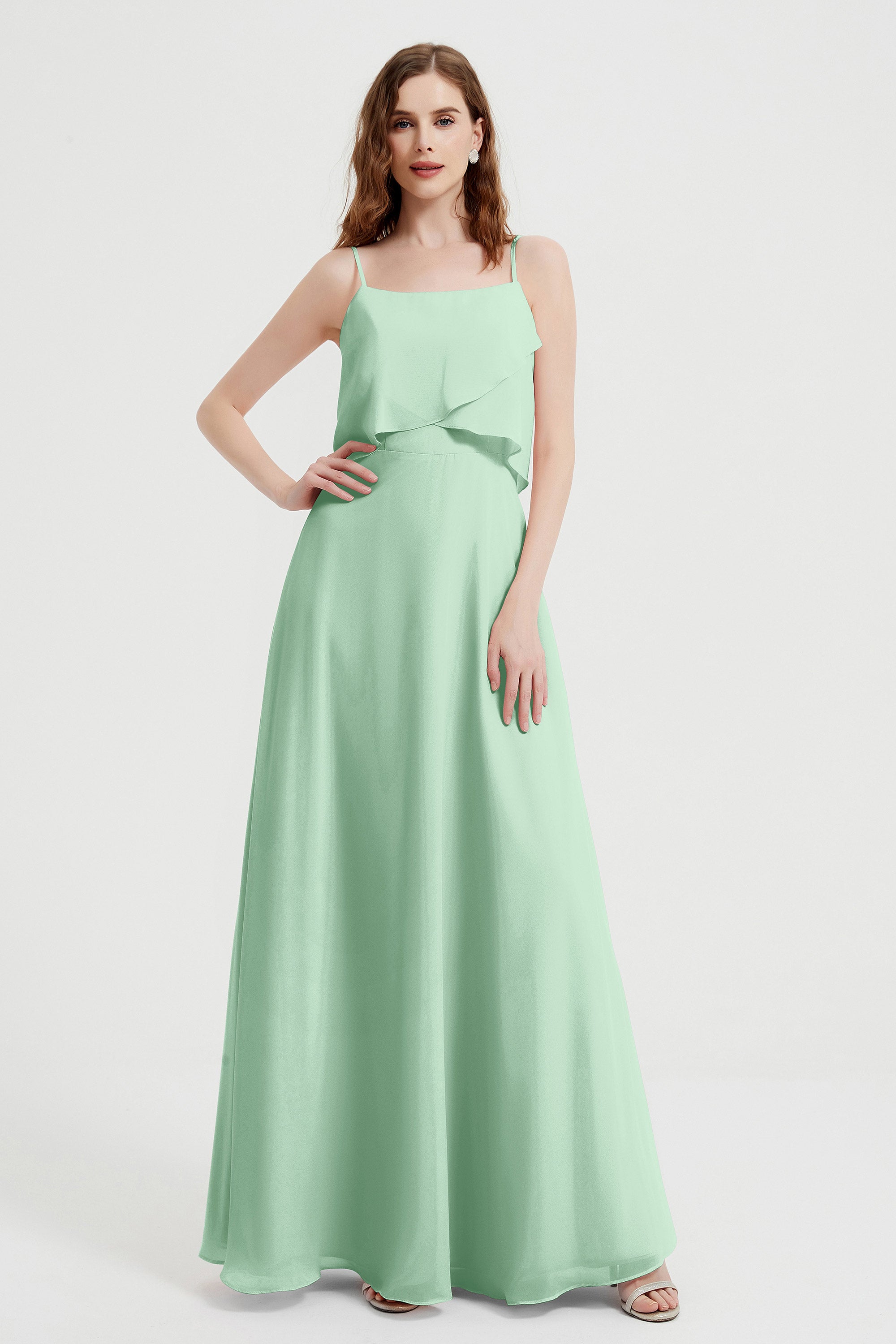Spaghetti Straps Chiffon Bridesmaid Dress Formal Evening Floor Length Dresses Gowns