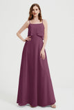 Spaghetti Straps Chiffon Bridesmaid Dress Formal Evening Floor Length Dresses Gowns