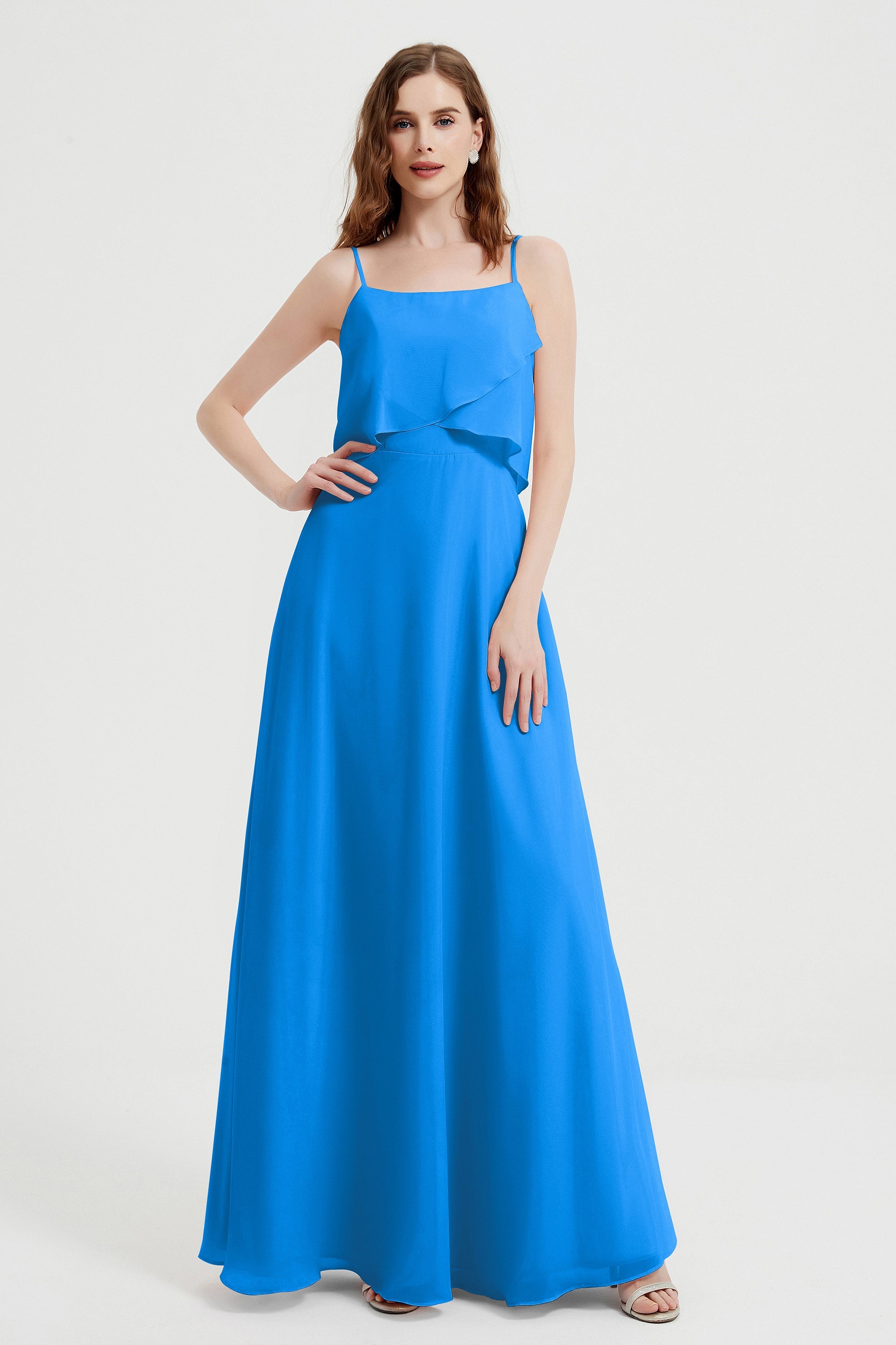 Spaghetti Straps Chiffon Bridesmaid Dress Formal Evening Floor Length Dresses Gowns