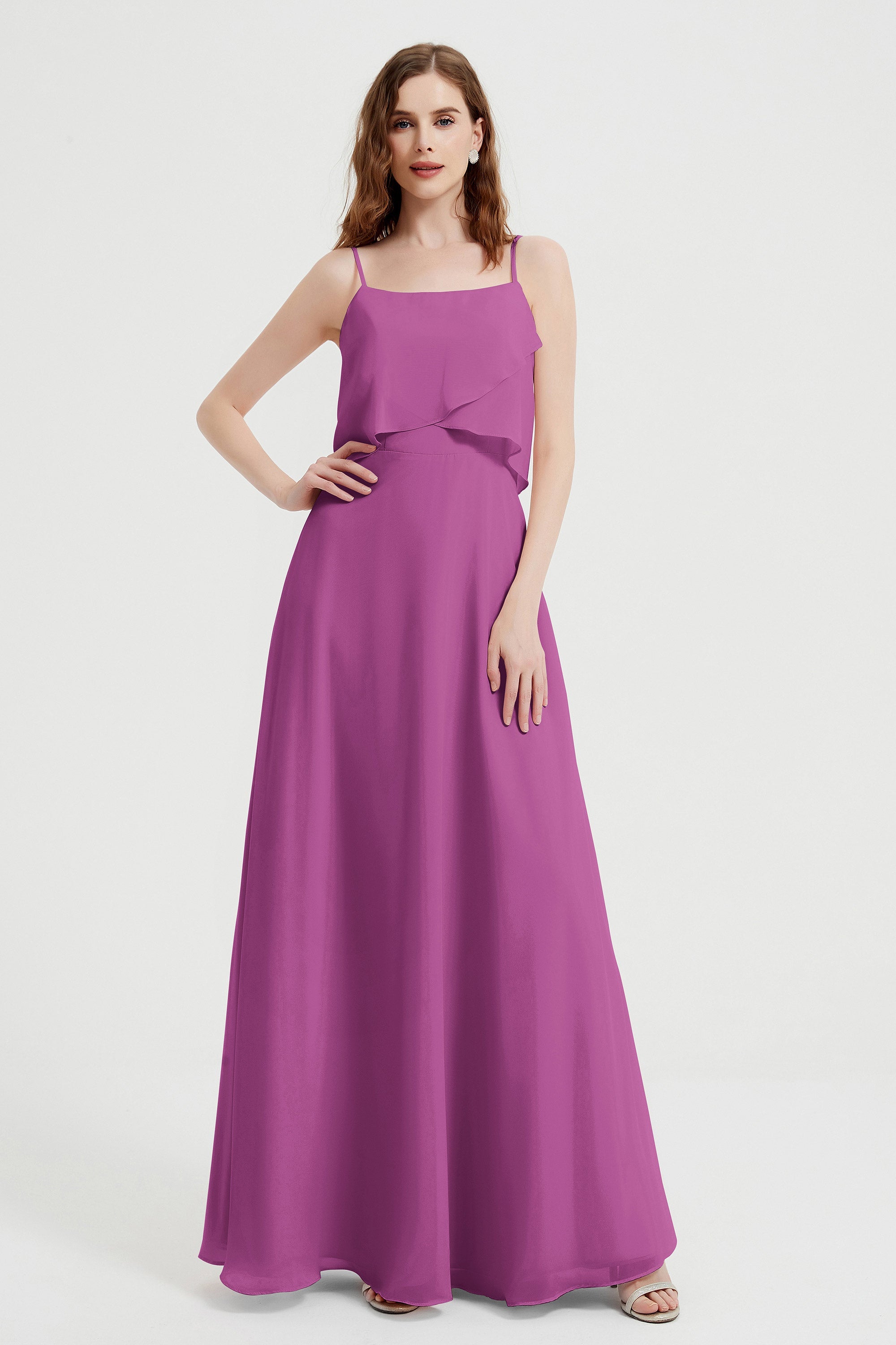 Spaghetti Straps Chiffon Bridesmaid Dress Formal Evening Floor Length Dresses Gowns