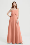 Spaghetti Straps Chiffon Bridesmaid Dress Formal Evening Floor Length Dresses Gowns