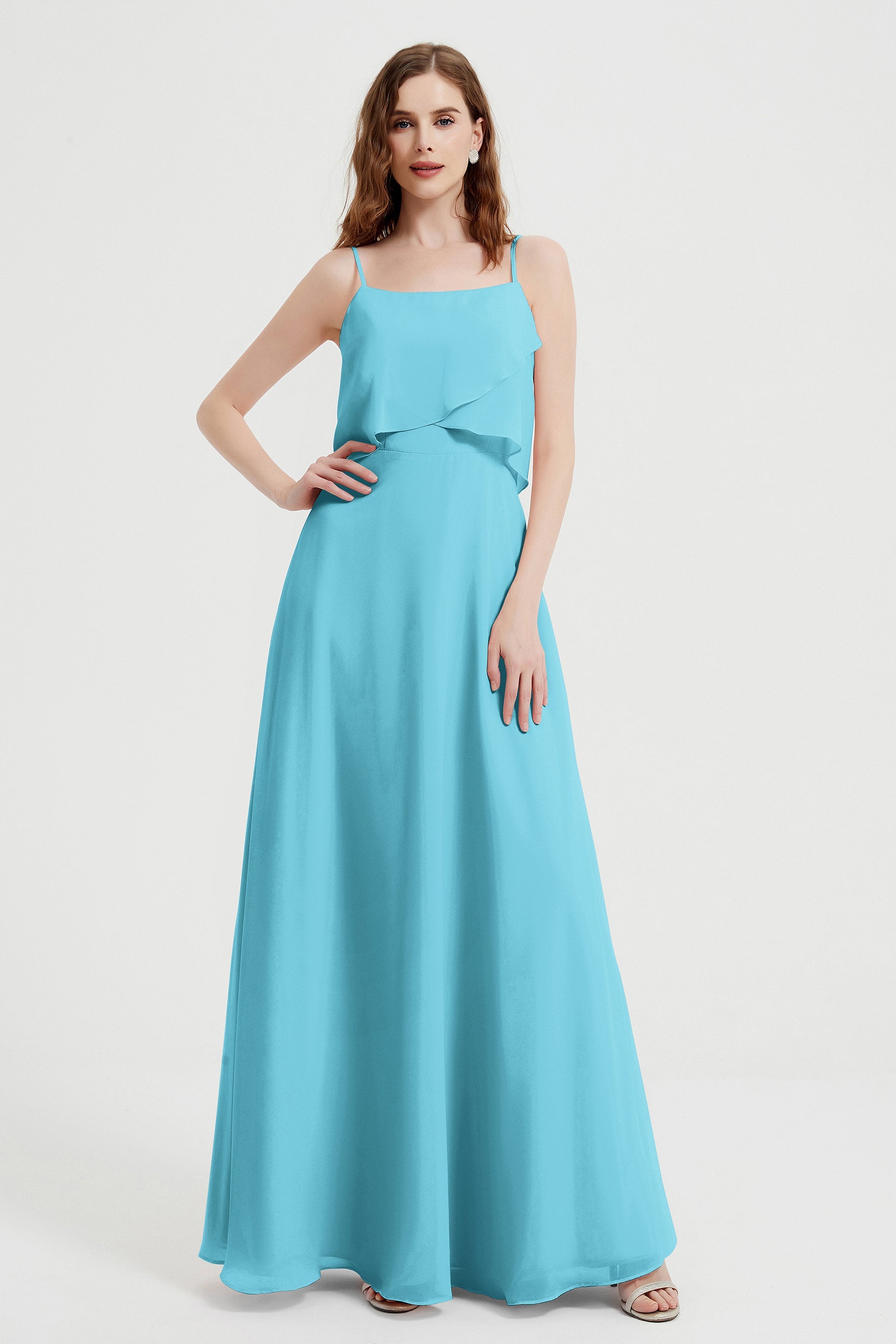 Spaghetti Straps Chiffon Bridesmaid Dress Formal Evening Floor Length Dresses Gowns