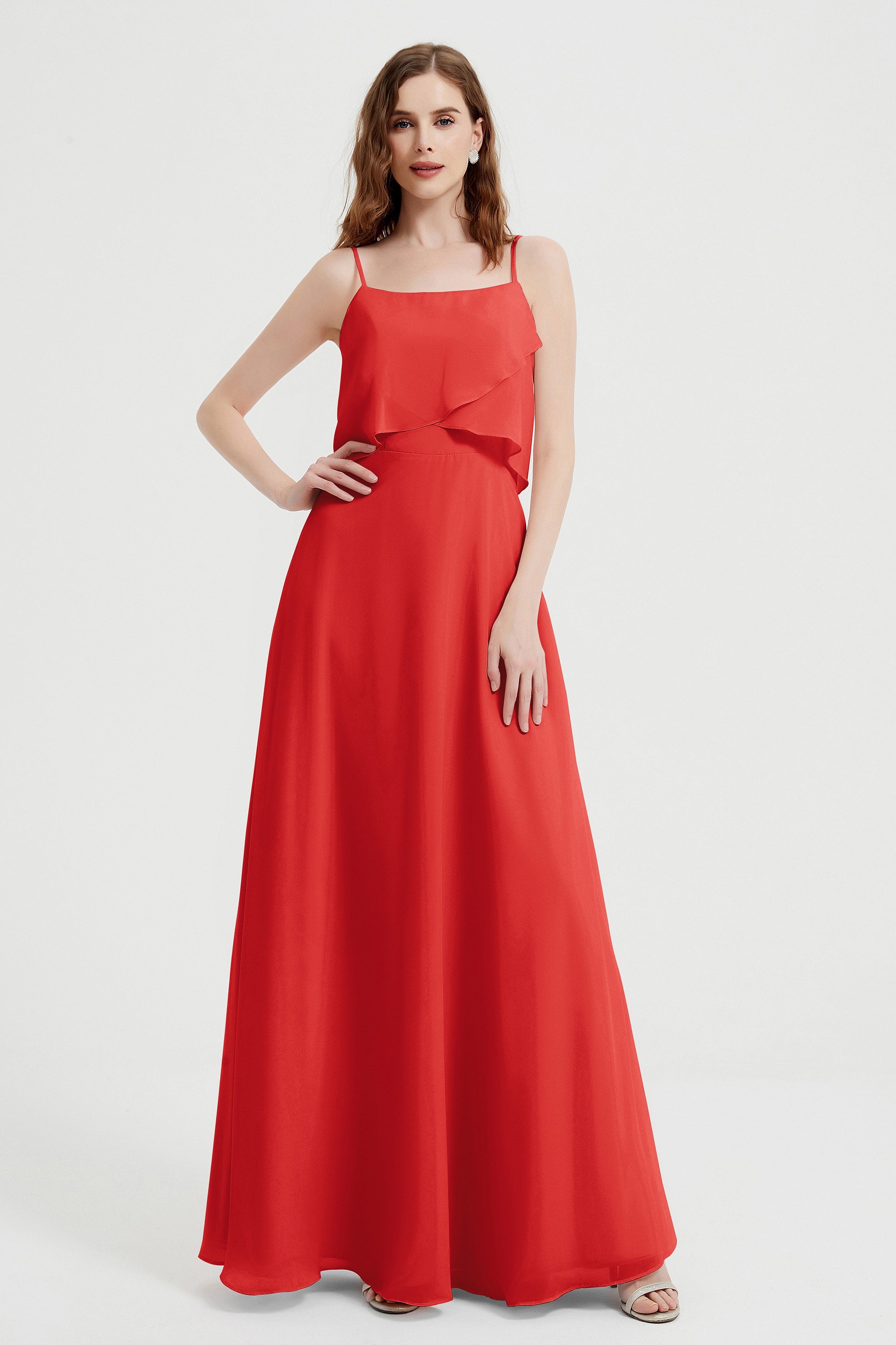 Spaghetti Straps Chiffon Bridesmaid Dress Formal Evening Floor Length Dresses Gowns
