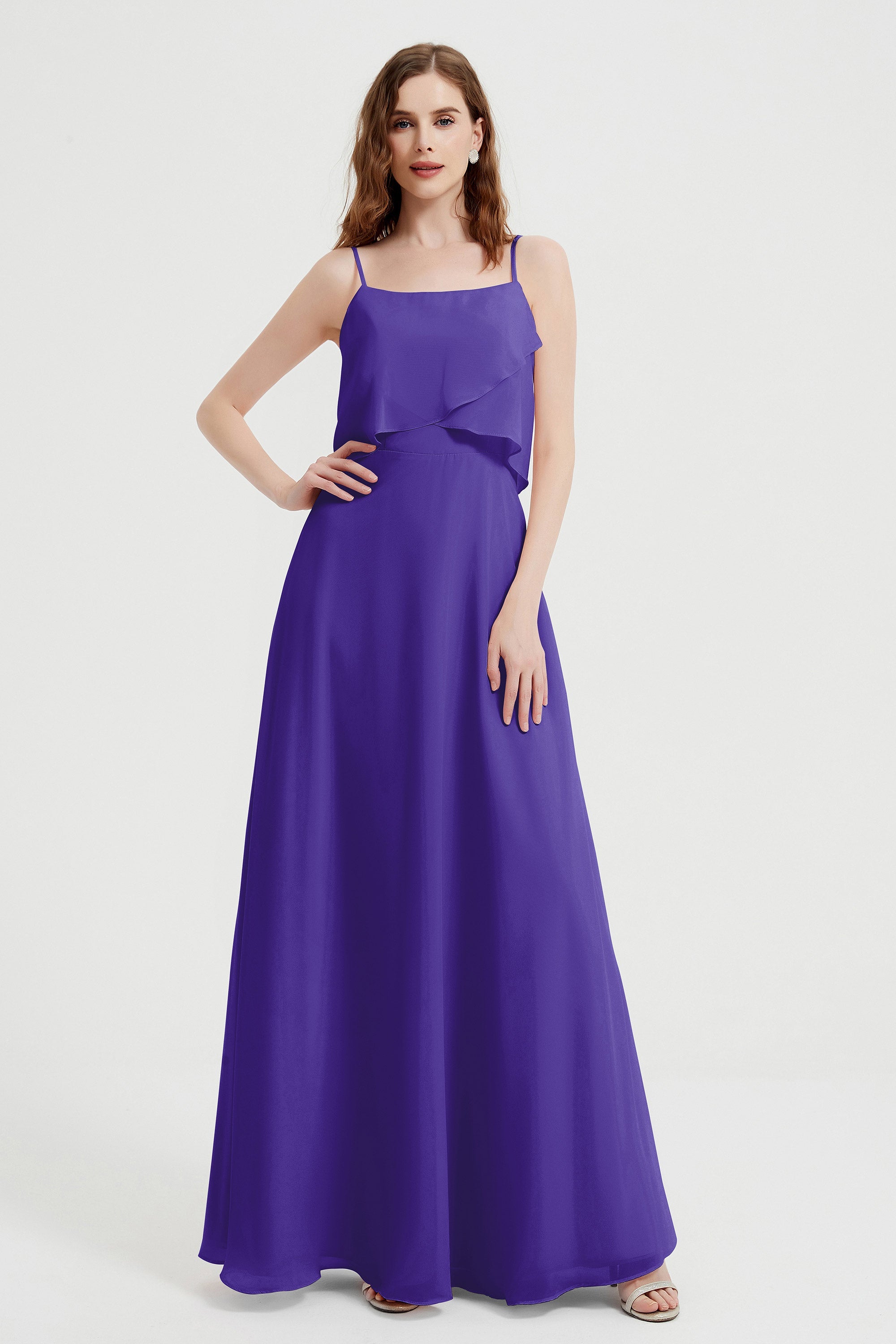 Spaghetti Straps Chiffon Bridesmaid Dress Formal Evening Floor Length Dresses Gowns