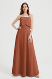 Spaghetti Straps Chiffon Bridesmaid Dress Formal Evening Floor Length Dresses Gowns