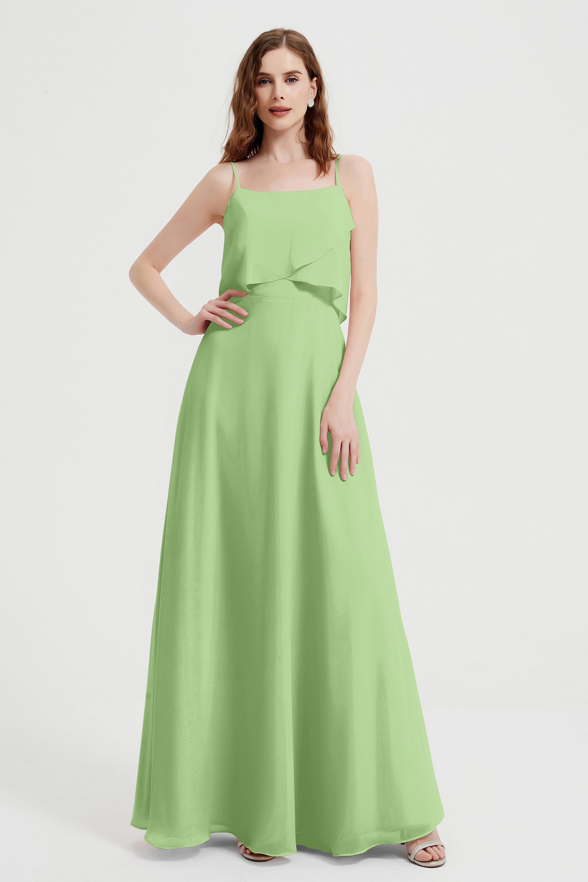 Spaghetti Straps Chiffon Bridesmaid Dress Formal Evening Floor Length Dresses Gowns
