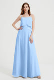 Spaghetti Straps Chiffon Bridesmaid Dress Formal Evening Floor Length Dresses Gowns