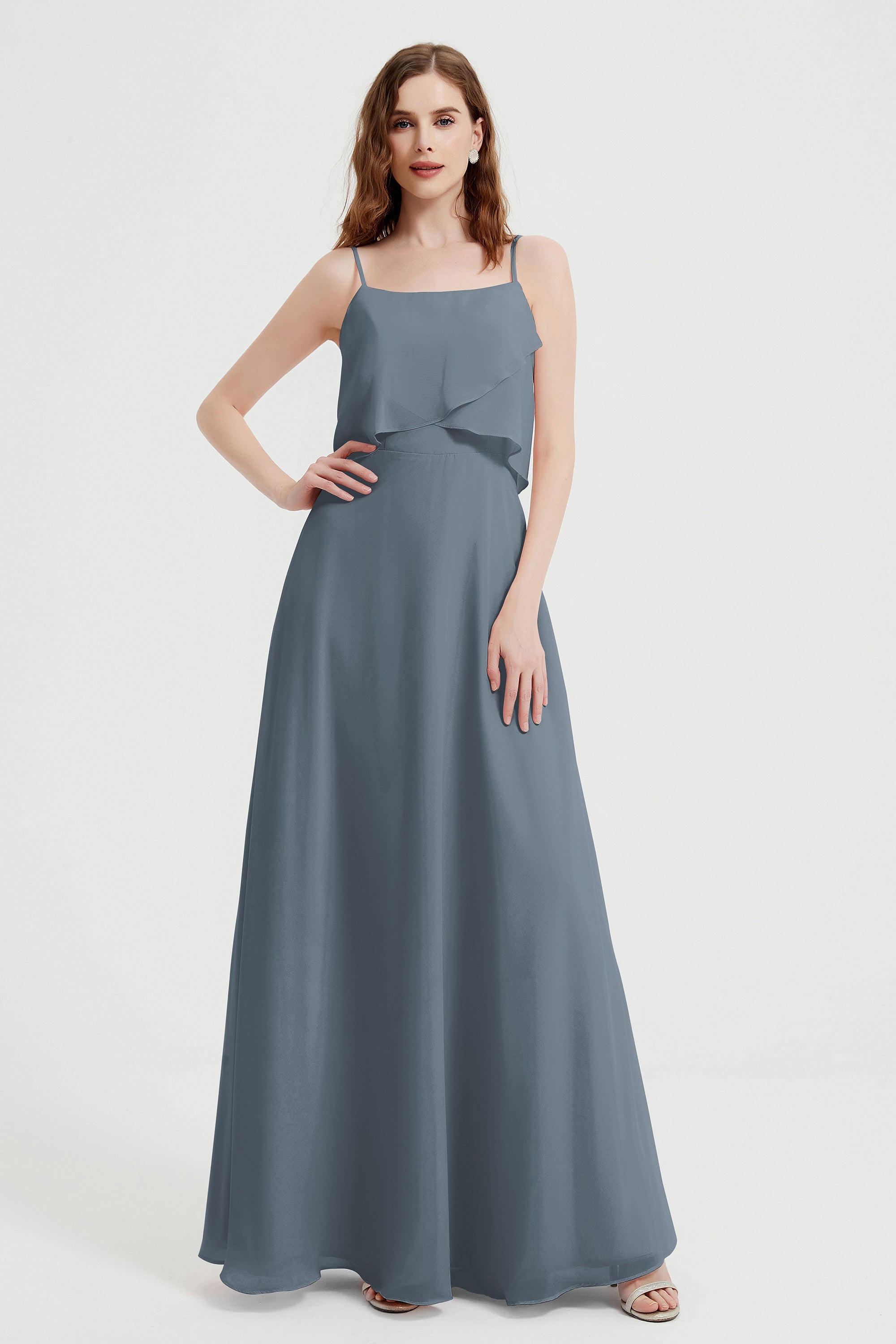 Spaghetti Straps Chiffon Bridesmaid Dress Formal Evening Floor Length Dresses Gowns
