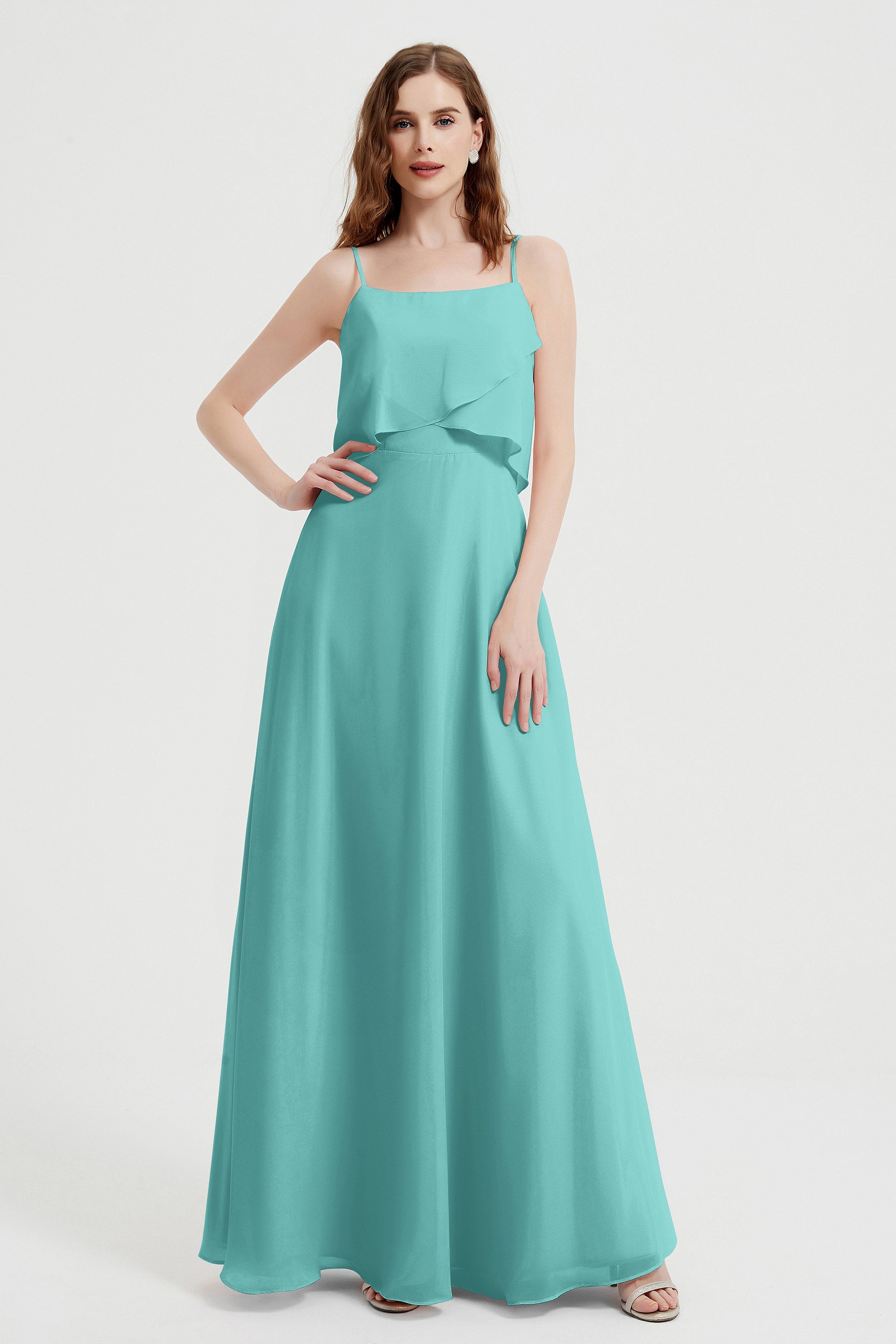 Spaghetti Straps Chiffon Bridesmaid Dress Formal Evening Floor Length Dresses Gowns