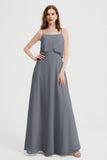 Spaghetti Straps Chiffon Bridesmaid Dress Formal Evening Floor Length Dresses Gowns