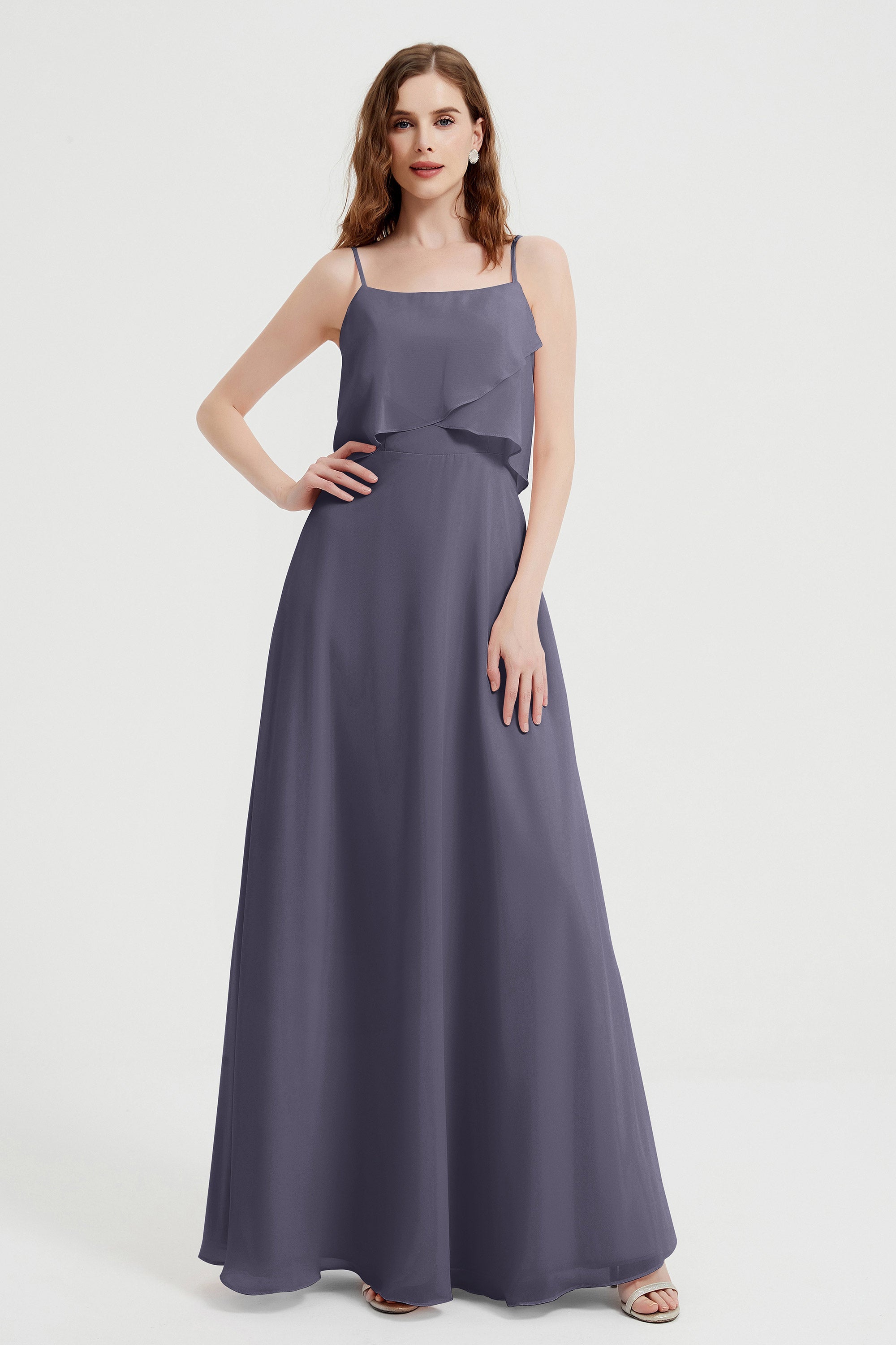 Spaghetti Straps Chiffon Bridesmaid Dress Formal Evening Floor Length Dresses Gowns