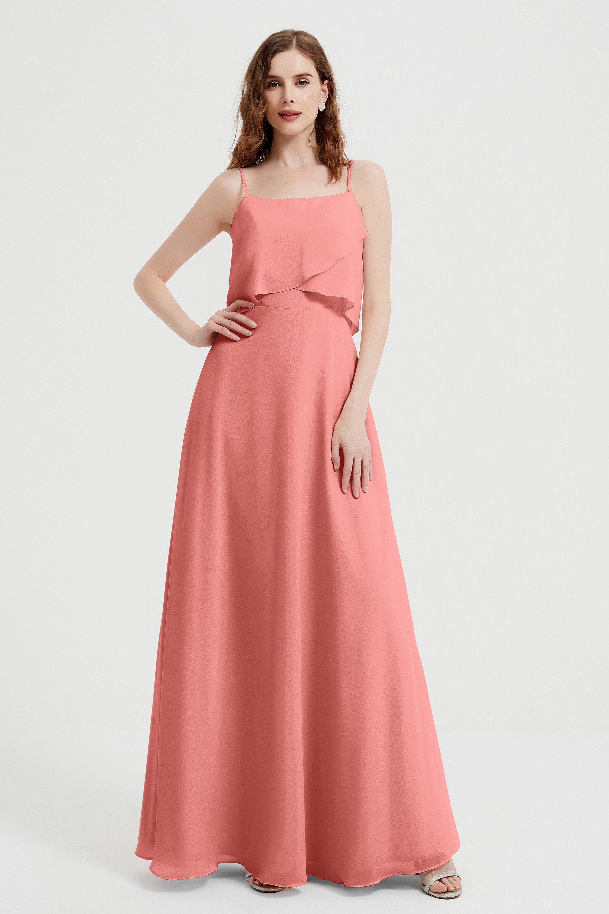 Spaghetti Straps Chiffon Bridesmaid Dress Formal Evening Floor Length Dresses Gowns